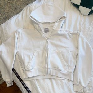 TNA Cozy Fleece White Cropped Zip Up Hoodie- Size XS